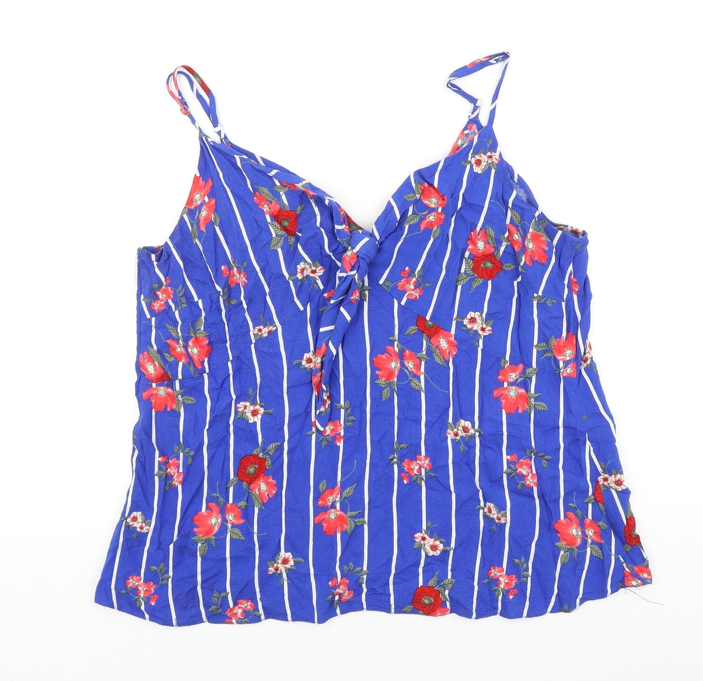 George Womens Blue Striped Viscose Basic Tank Size 14 V-Neck - Floral Detail