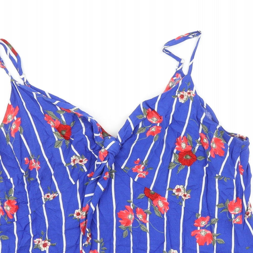 George Womens Blue Striped Viscose Basic Tank Size 14 V-Neck - Floral Detail