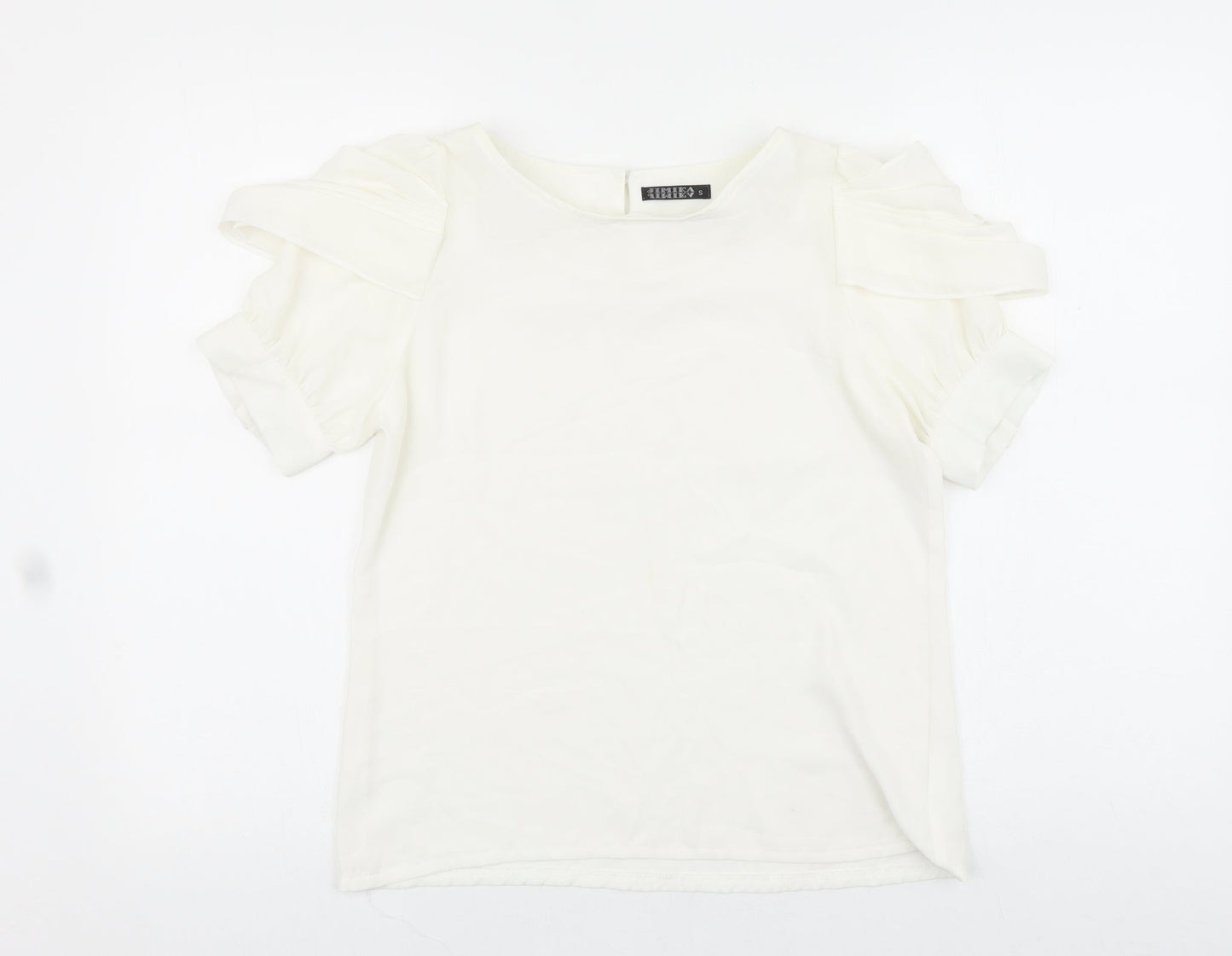 Jimik Womens White Polyester Basic Blouse Size S Round Neck