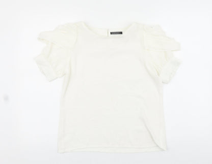 Jimik Womens White Polyester Basic Blouse Size S Round Neck
