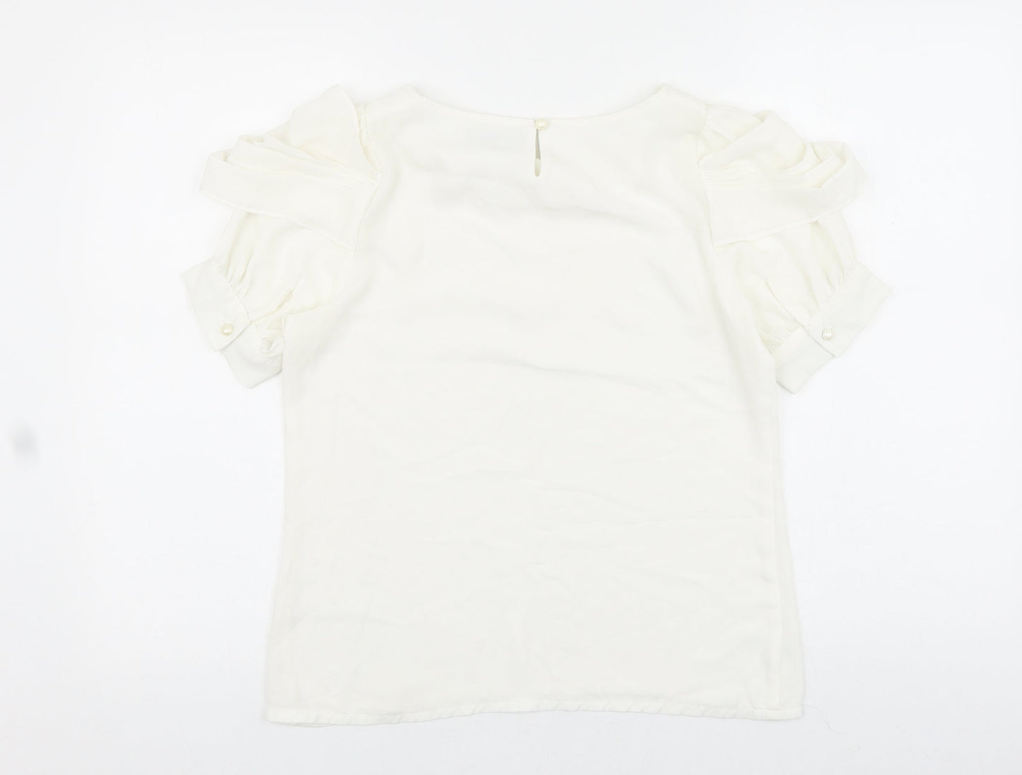 Jimik Womens White Polyester Basic Blouse Size S Round Neck