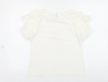 Jimik Womens White Polyester Basic Blouse Size S Round Neck