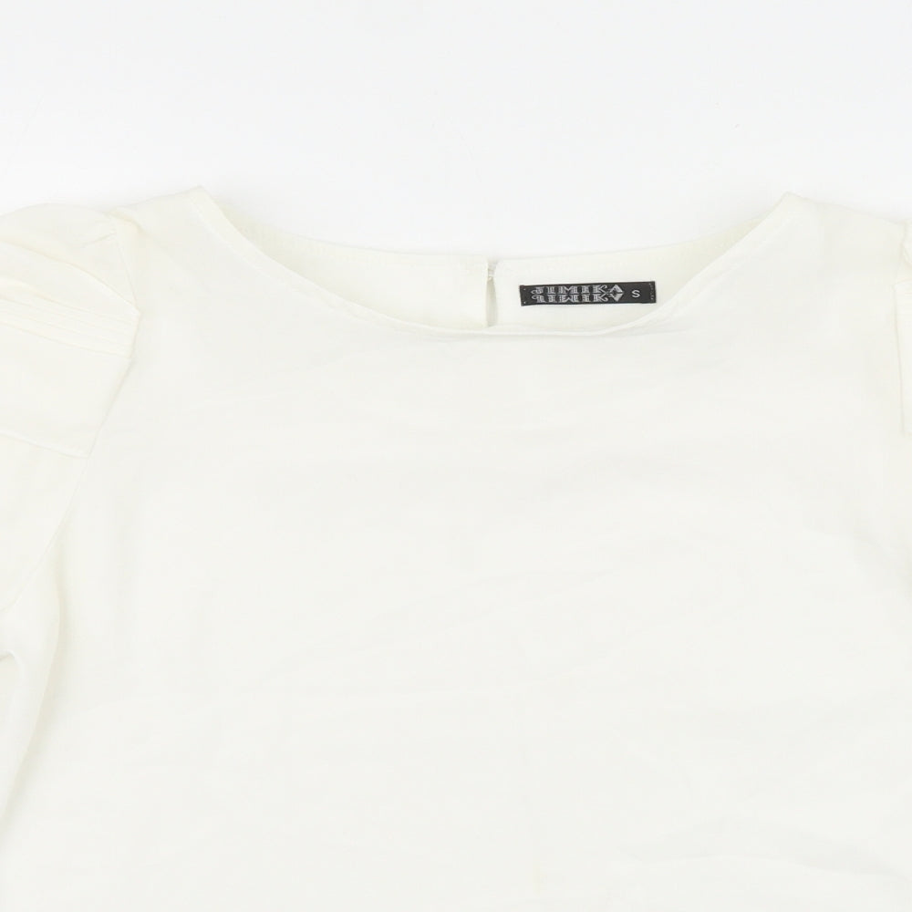 Jimik Womens White Polyester Basic Blouse Size S Round Neck