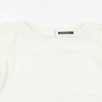 Jimik Womens White Polyester Basic Blouse Size S Round Neck