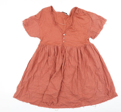 Pull&Bear Womens Orange 100% Cotton A-Line Size S V-Neck Button