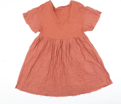 Pull&Bear Womens Orange 100% Cotton A-Line Size S V-Neck Button