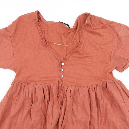 Pull&Bear Womens Orange 100% Cotton A-Line Size S V-Neck Button