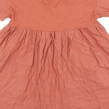 Pull&Bear Womens Orange 100% Cotton A-Line Size S V-Neck Button