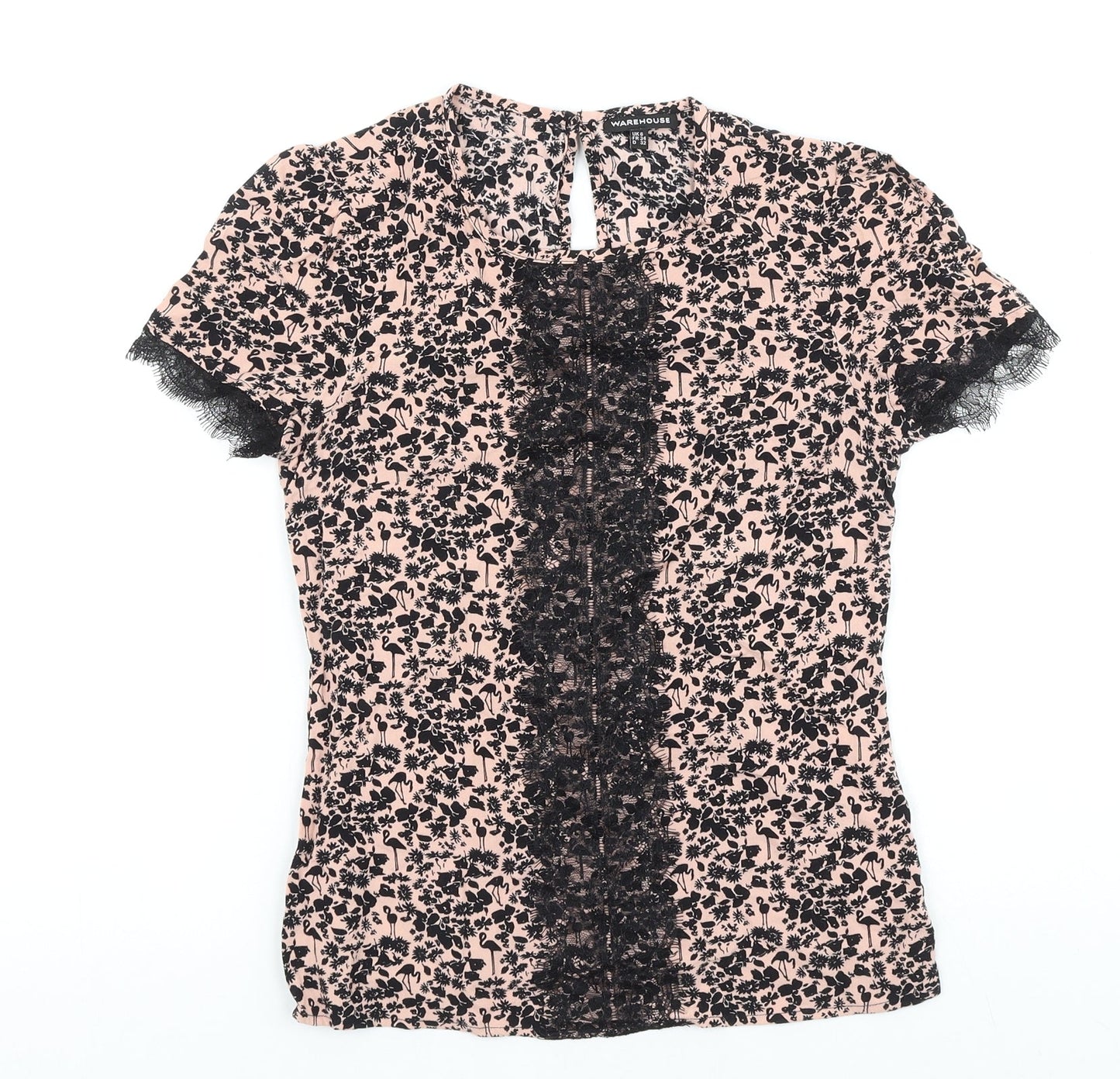 Womens UK Size 6 Warehouse Black Basic T-Shirt