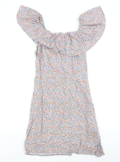 New Look Womens Grey Geometric Viscose A-Line Size 10 Off the Shoulder Button