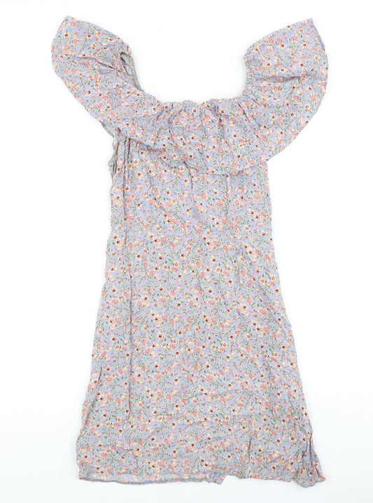 New Look Womens Grey Geometric Viscose A-Line Size 10 Off the Shoulder Button