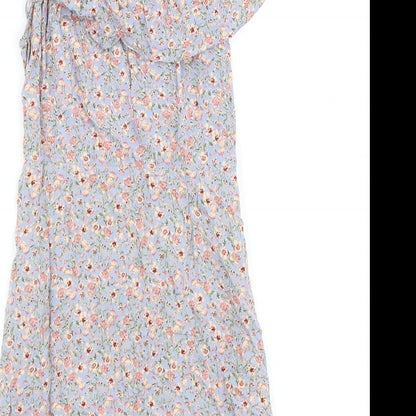 New Look Womens Grey Geometric Viscose A-Line Size 10 Off the Shoulder Button