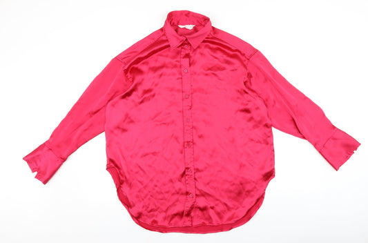 Womens UK Size S H&M Pink Basic Button-Up