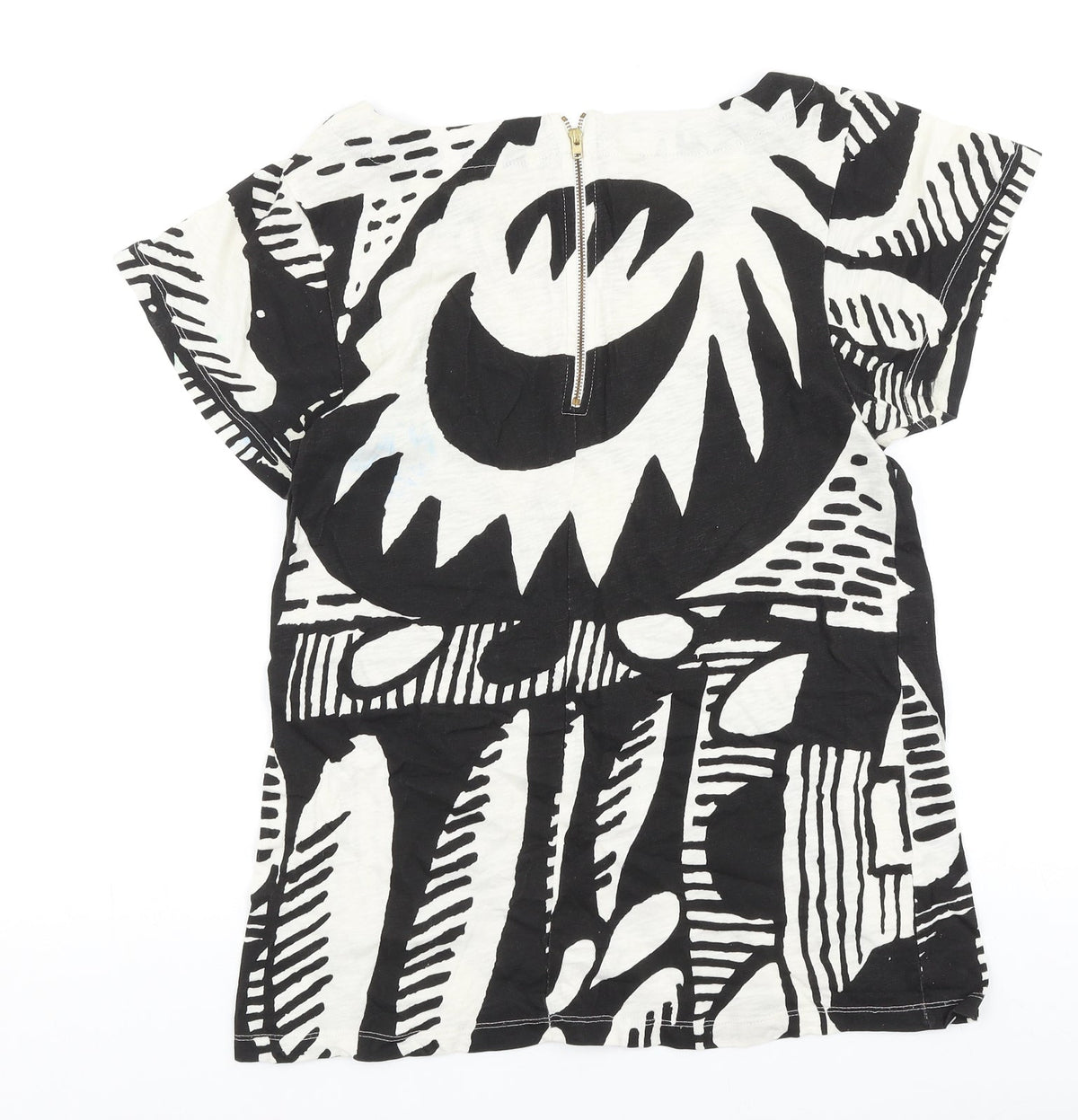 FC Womens Black Geometric 100% Cotton Basic Blouse Size S Round Neck