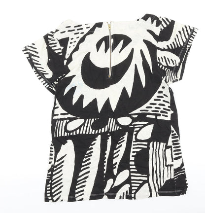 FC Womens Black Geometric 100% Cotton Basic Blouse Size S Round Neck