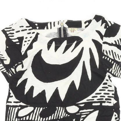FC Womens Black Geometric 100% Cotton Basic Blouse Size S Round Neck