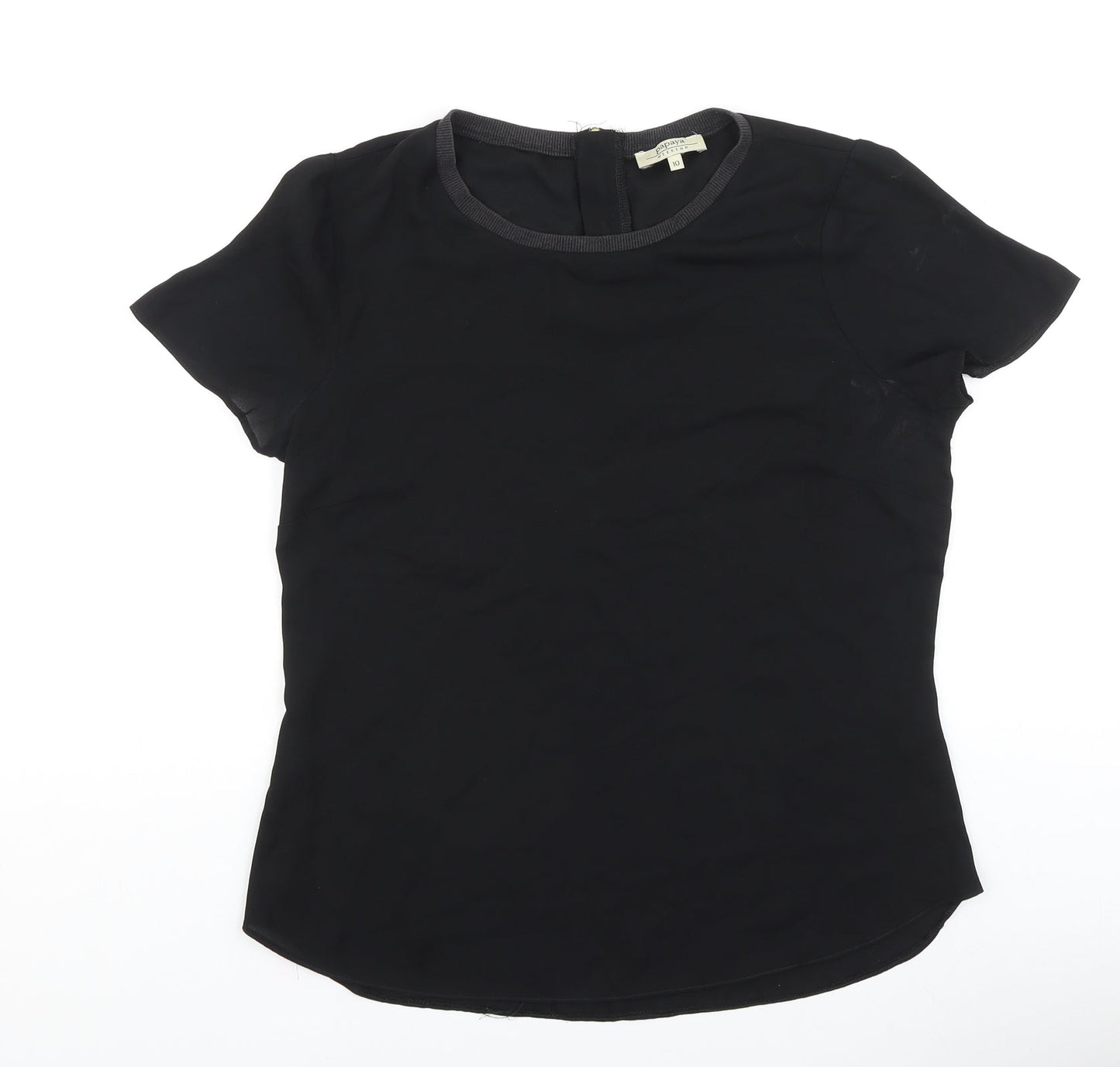 Papaya Womens Black Polyester Basic T-Shirt Size 10 Round Neck