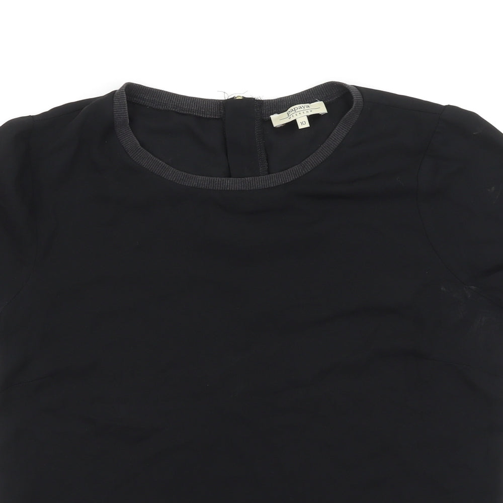 Papaya Womens Black Polyester Basic T-Shirt Size 10 Round Neck