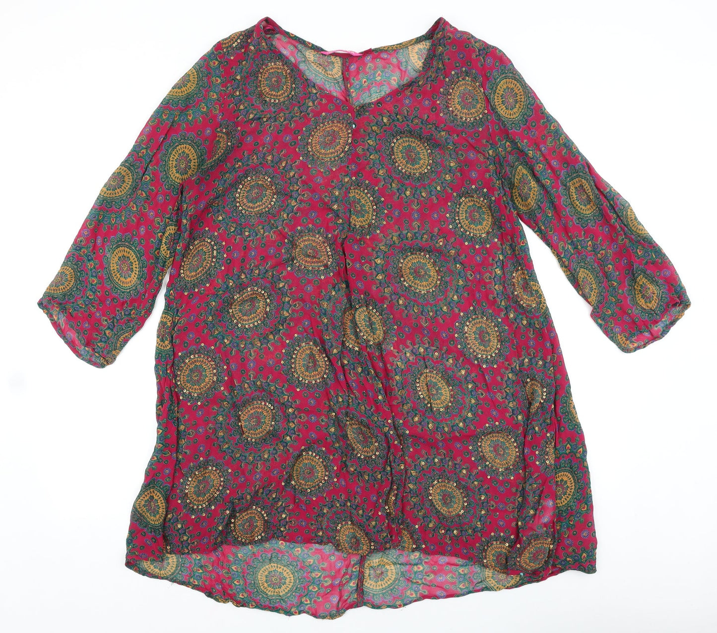 Jnojska Womens Pink Geometric Polyester A-Line Size M V-Neck Pullover