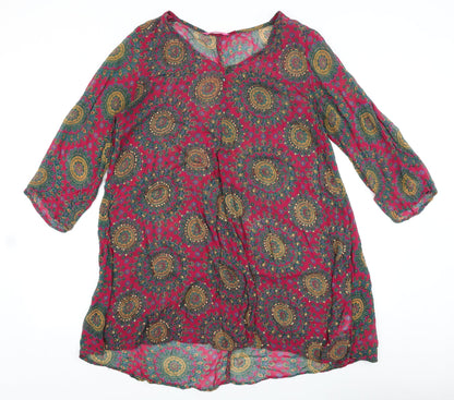 Jnojska Womens Pink Geometric Polyester A-Line Size M V-Neck Pullover