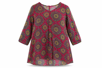 Jnojska Womens Pink Geometric Polyester A-Line Size M V-Neck Pullover