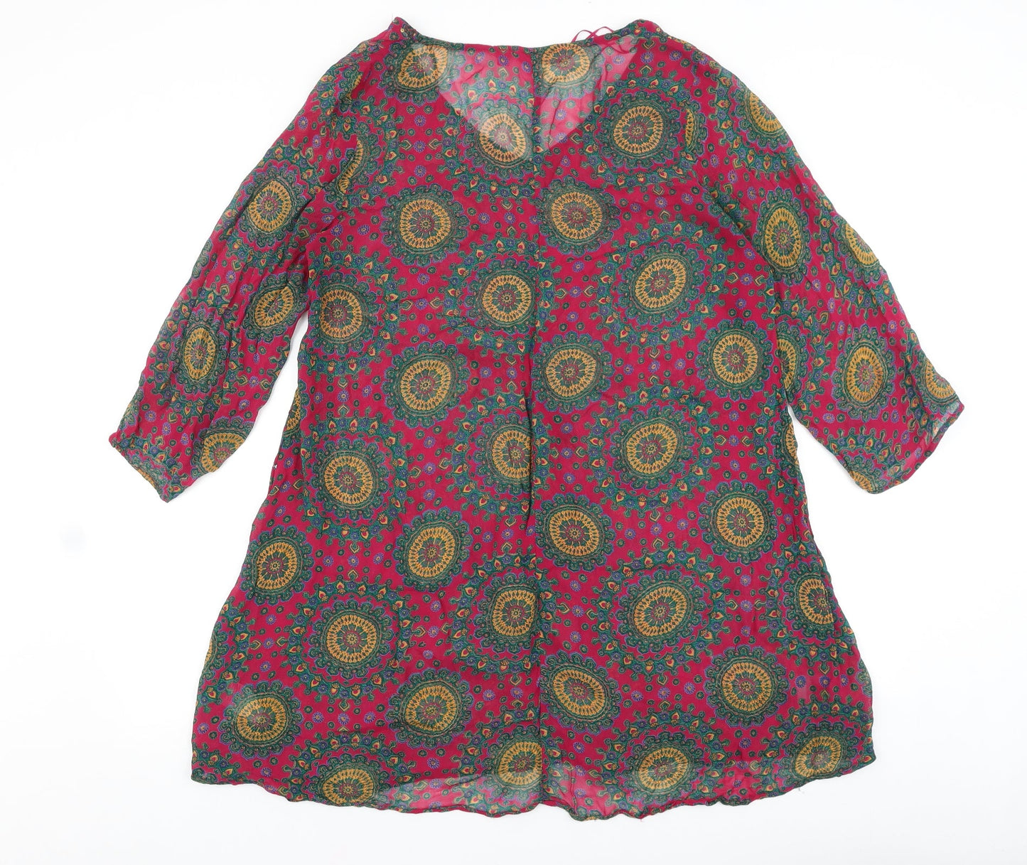 Jnojska Womens Pink Geometric Polyester A-Line Size M V-Neck Pullover