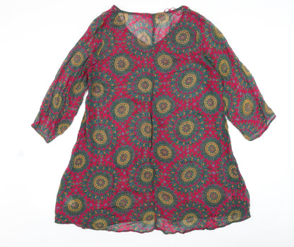 Jnojska Womens Pink Geometric Polyester A-Line Size M V-Neck Pullover