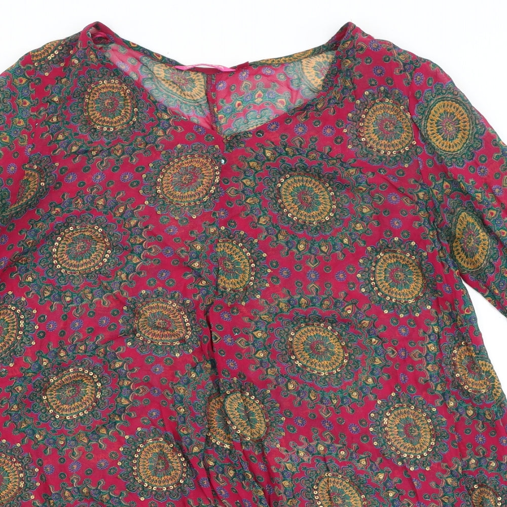Jnojska Womens Pink Geometric Polyester A-Line Size M V-Neck Pullover