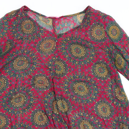 Jnojska Womens Pink Geometric Polyester A-Line Size M V-Neck Pullover