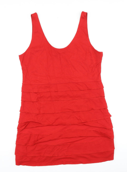 H&M Womens Red Viscose Bodycon Size L Scoop Neck Pullover