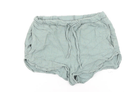 Primark Womens Green Viscose Hot Pants Shorts Size 6 Regular Tie