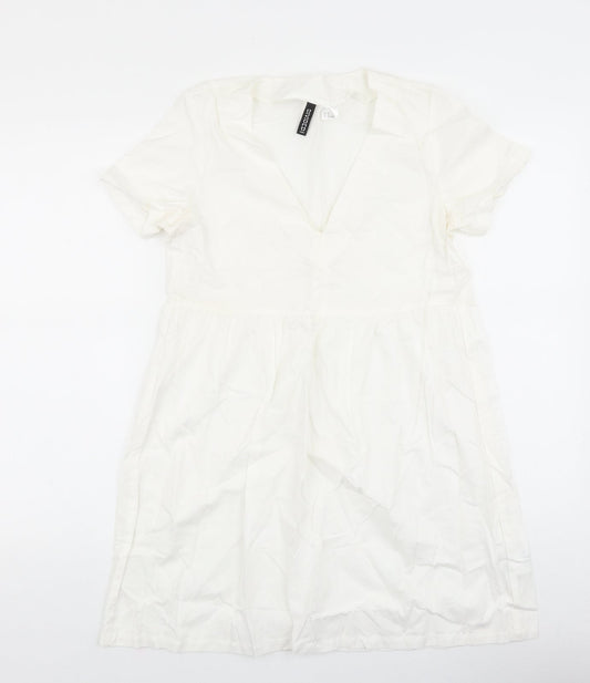 H&M Womens White Viscose A-Line Size S Collared Pullover