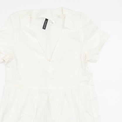 H&M Womens White Viscose A-Line Size S Collared Pullover