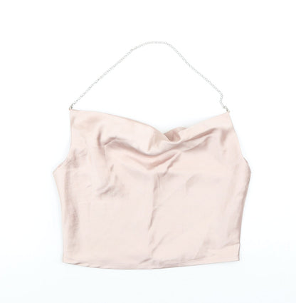 SheIn Womens Pink Polyester Cropped Tank Size S Cowl Neck