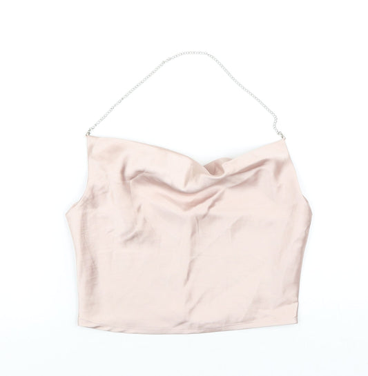 SheIn Womens Pink Polyester Cropped Tank Size S Cowl Neck