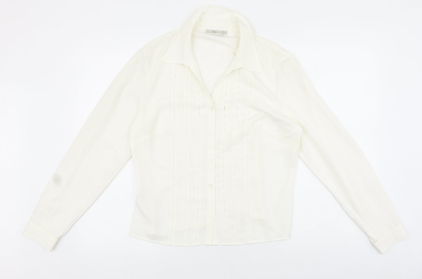 CC Womens Ivory Polyester Basic Button-Up Size 14 Collared