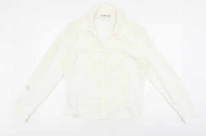 CC Womens Ivory Polyester Basic Button-Up Size 14 Collared