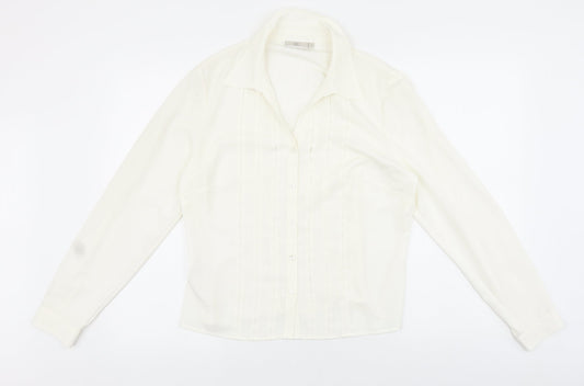 CC Womens Ivory Polyester Basic Button-Up Size 14 Collared