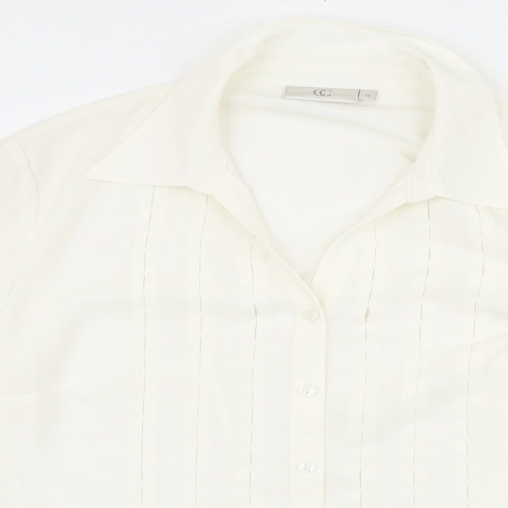CC Womens Ivory Polyester Basic Button-Up Size 14 Collared