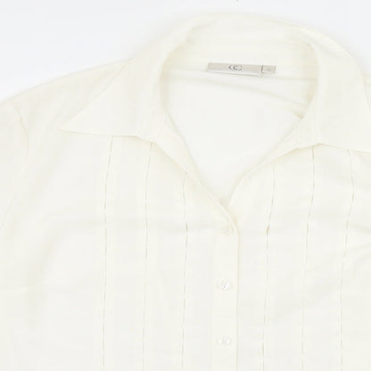 CC Womens Ivory Polyester Basic Button-Up Size 14 Collared