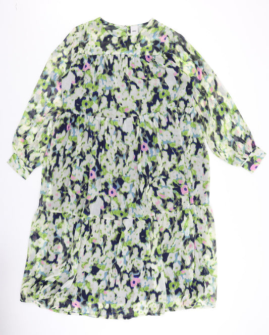 ICHI Womens Multicoloured Geometric Polyester Fit & Flare Size 6 Round Neck Button