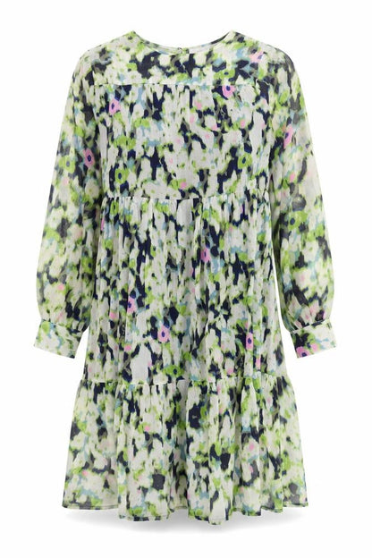 ICHI Womens Multicoloured Geometric Polyester Fit & Flare Size 6 Round Neck Button