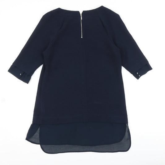 NEXT Womens Blue Viscose Sheath Size 8 Round Neck Zip