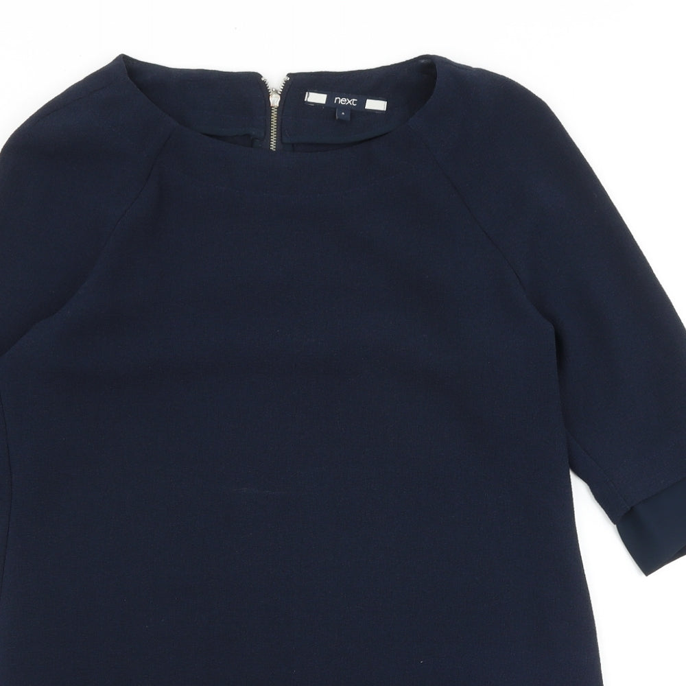 NEXT Womens Blue Viscose Sheath Size 8 Round Neck Zip