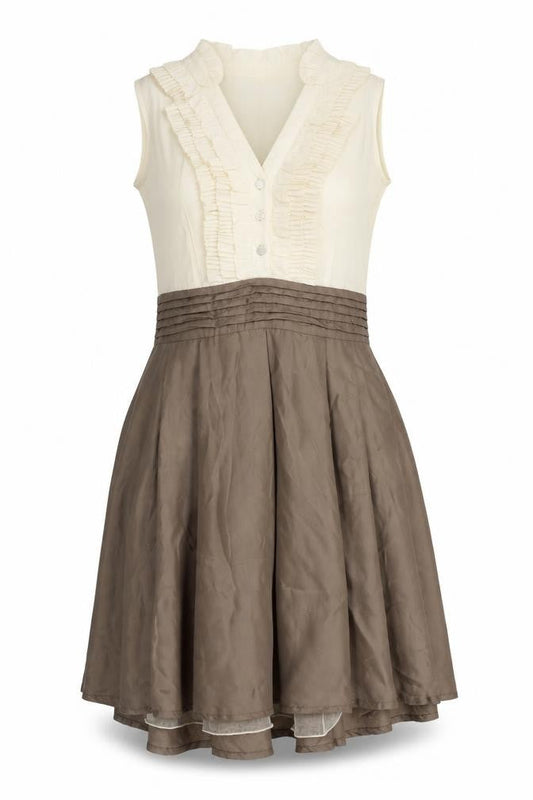 Fumblin Foe Womens Brown Polyester Fit & Flare Size L V-Neck Button