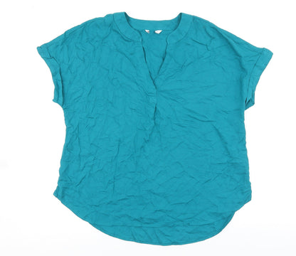 Matalan Womens Blue Viscose Basic Blouse Size 8 V-Neck