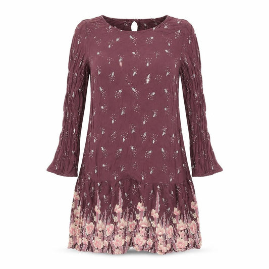 Marks and Spencer Womens Purple Floral Viscose Fit & Flare Size 10 Round Neck Button