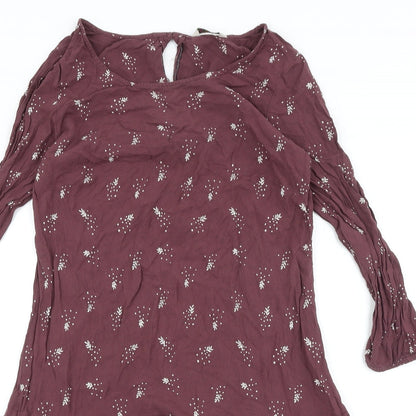 Marks and Spencer Womens Purple Floral Viscose Fit & Flare Size 10 Round Neck Button