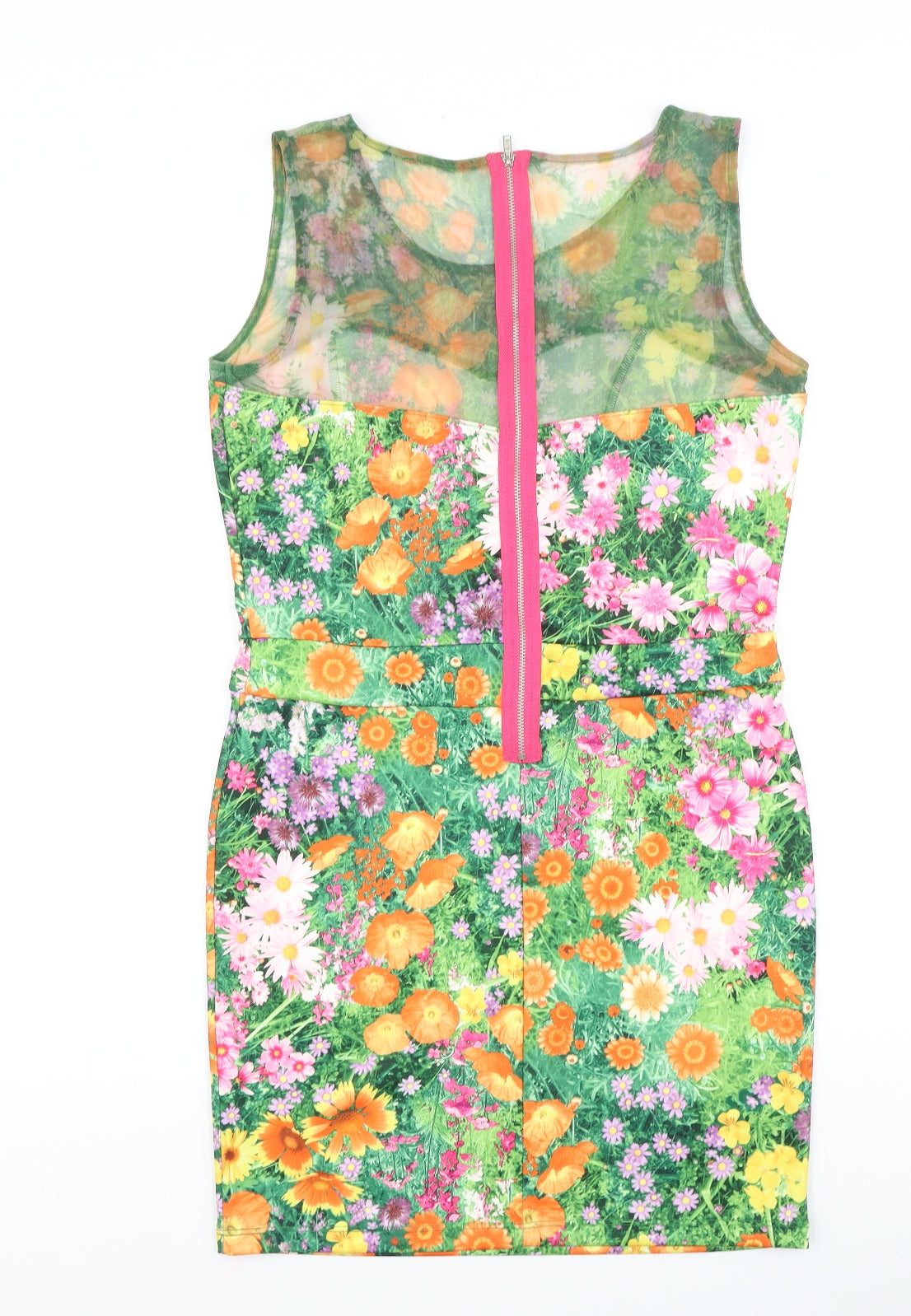 River Island Womens Multicoloured Floral Viscose A-Line Size 14 Round Neck Zip