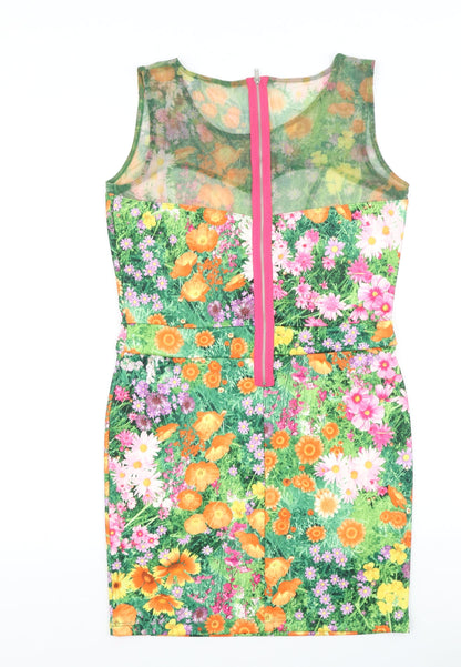 River Island Womens Multicoloured Floral Viscose A-Line Size 14 Round Neck Zip